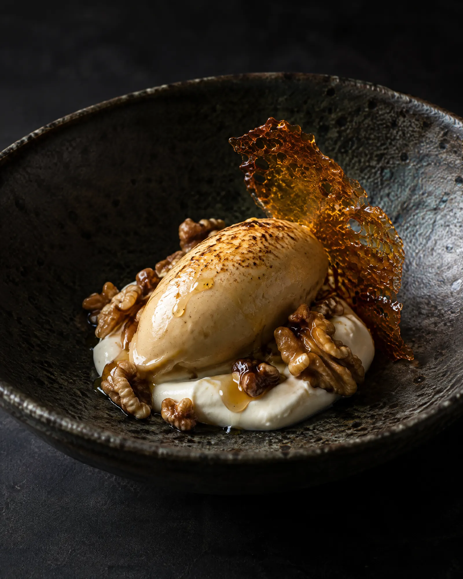 Burnt honey, sour cream, walnut